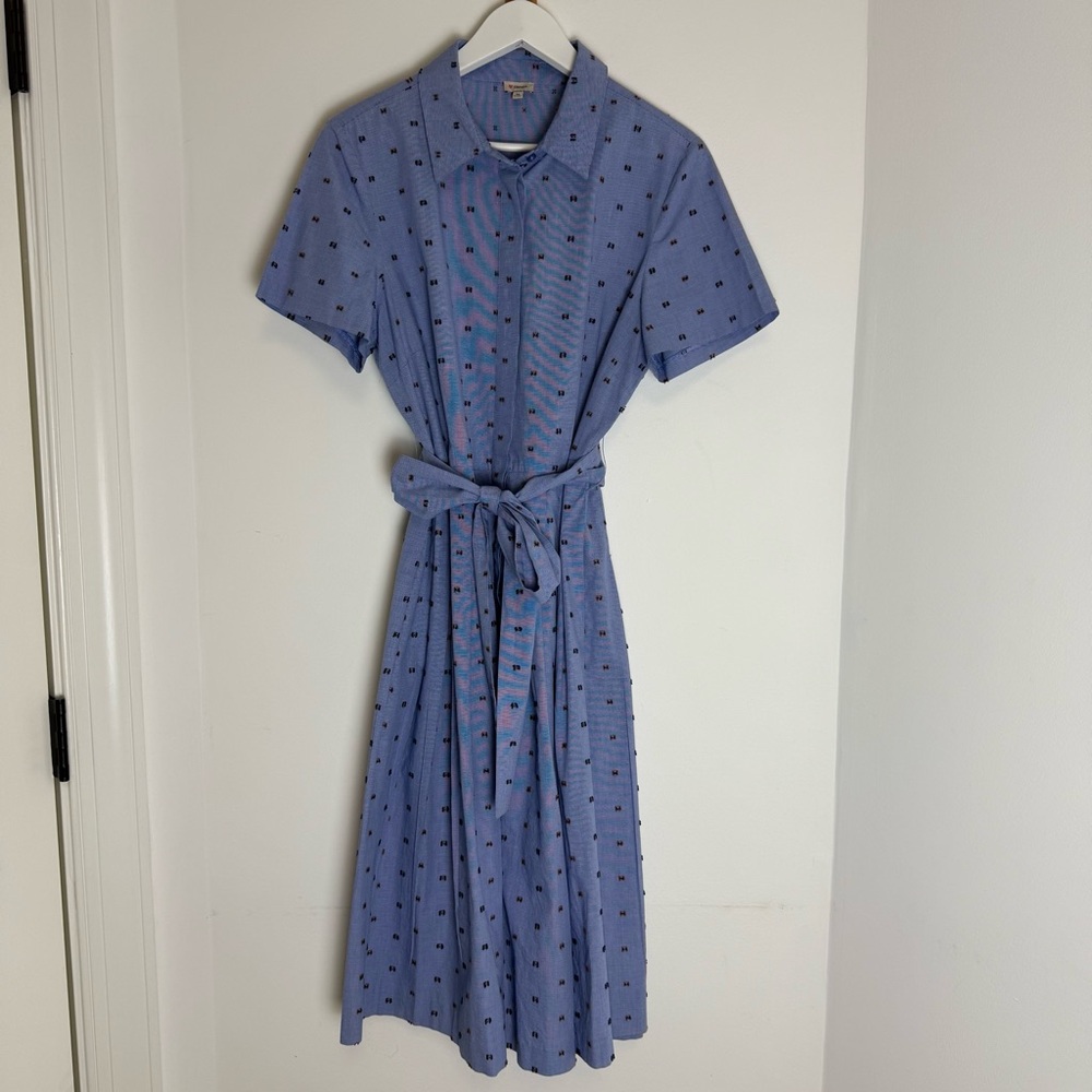 Daniel Cremieux Blue Pleated Belted Cotton Shirt Dress Sz. 10